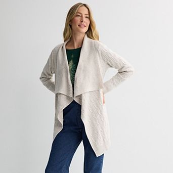 Women's Croft & Barrow® Cabled Waterfall Cardigan Sweater