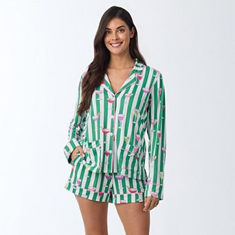 Women's Beauty Sleep Social 2 pc Cozy Long Sleeve Pajama Top & Pajama Boxers Set