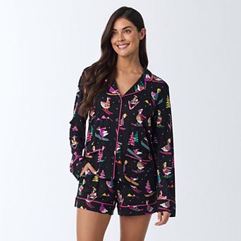 Women's Beauty Sleep Social 2 pc Cozy Long Sleeve Pajama Top & Pajama Boxers Set
