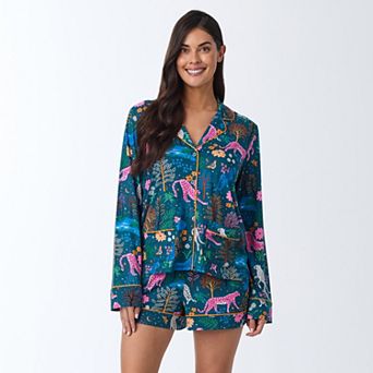 Women's Beauty Sleep Social 2 pc Cozy Long Sleeve Pajama Top & Pajama Boxers Set