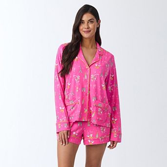Women's Beauty Sleep Social 2 pc Cozy Long Sleeve Pajama Top & Pajama Boxers Set