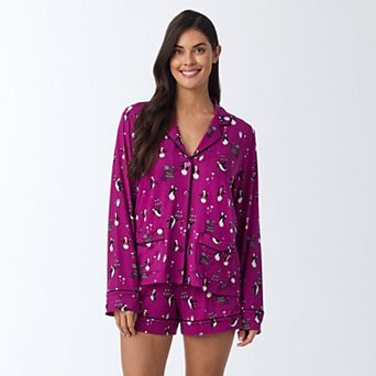 Women's Beauty Sleep Social 2 pc Cozy Long Sleeve Pajama Top & Pajama Boxers Set