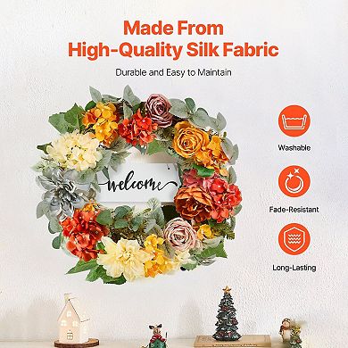 Decorative Silk Flower Wreath for Doors, Walls, and Home Décor, 24 in - Red, Orange, Yellow