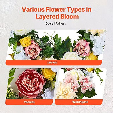 Decorative Silk Peony and Hydrangea Wreath for Doors, Walls, or Home Décor, 24 in - White