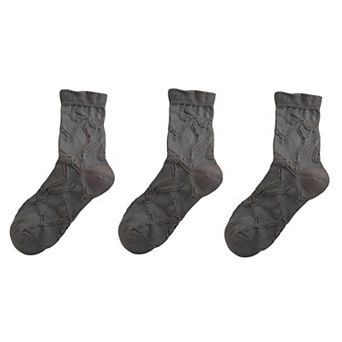 Women's 3-Pair Sheer Crew Socks with Textured Bow Pattern Lightweight Mesh Everyday Sock Set