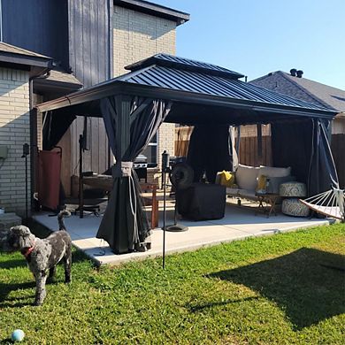 12'x 16' Hardtop Gazebo - Aluminum Frame Double Canopy with Curtains & Netting