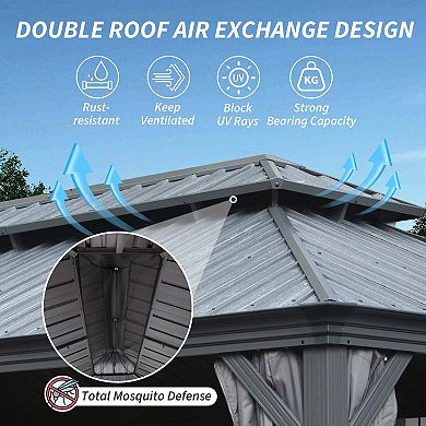 12'x 16' Hardtop Gazebo-Upgraded Metal with Drainage & Curtains/Netting