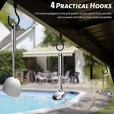 6.5'x12' Hardtop Grill Gazebo with Side Shelves & Hooks