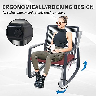 2-Person Outdoor Bistro Rocking Set - Metal Conversation Set with Table