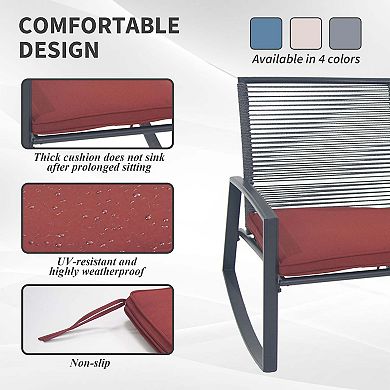 2-Person Outdoor Bistro Rocking Set - Metal Conversation Set with Table