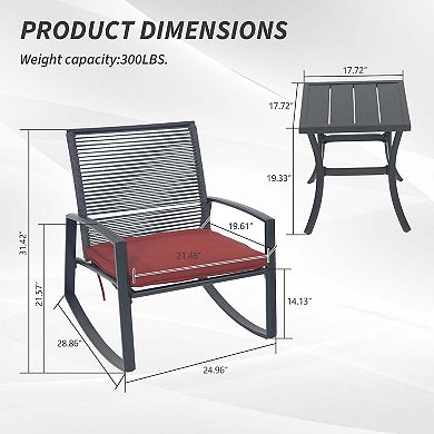 2-Person Outdoor Bistro Rocking Set - Metal Conversation Set with Table