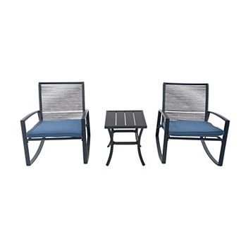 2-Person Outdoor Bistro Rocking Set - Metal Conversation Set with Table