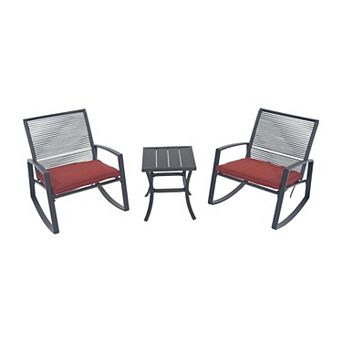 2-Person Outdoor Bistro Rocking Set - Metal Conversation Set with Table