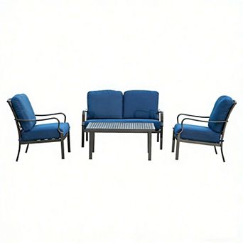 Outdoor 4 pc Patio Conversation Set with Removable Cushions