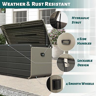 200 Gallon Lockable Plastic Deck Box,Waterproof Storage Box w/ Wheels