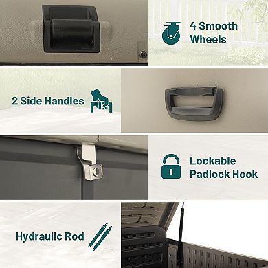 200 Gallon Lockable Plastic Deck Box,Waterproof Storage Box w/ Wheels