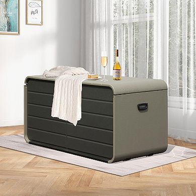 200 Gallon Lockable Plastic Deck Box,Waterproof Storage Box w/ Wheels