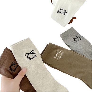 3-Pair Minimalist Crew Socks with Embroidered Bow Detail Soft Knit Everyday Comfort Sock Set