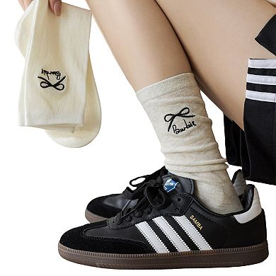 3-Pair Minimalist Crew Socks with Embroidered Bow Detail Soft Knit Everyday Comfort Sock Set