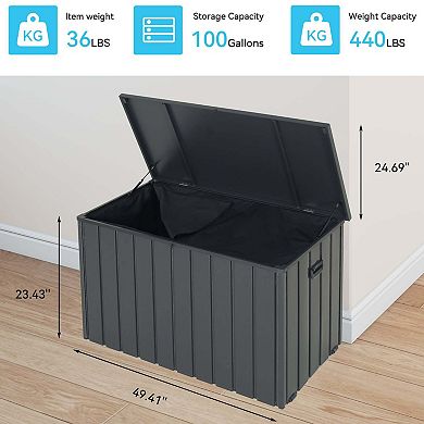 100 Gallon Lockable Metal Outdoor Storage Box with Oxford Bag