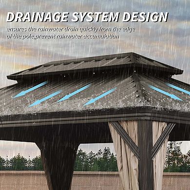 12'x 14' Hardtop Gazebo-Upgraded Metal with Drainage & Curtains/Netting