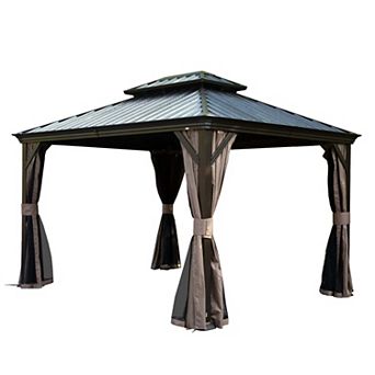 12'x 14' Hardtop Gazebo-Upgraded Metal with Drainage & Curtains/Netting