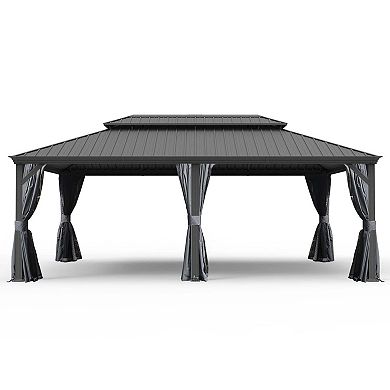 14'x 22' Hardtop Gazebo-Reinforced Metal with Drainage & UV-Resistant Curtains