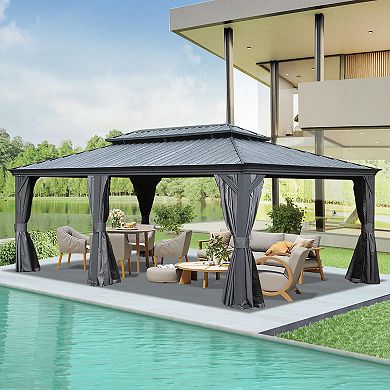 14'x 22' Hardtop Gazebo-Reinforced Metal with Drainage & UV-Resistant Curtains