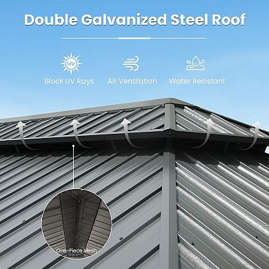 14'x 22' Hardtop Gazebo-Reinforced Metal with Drainage & UV-Resistant Curtains
