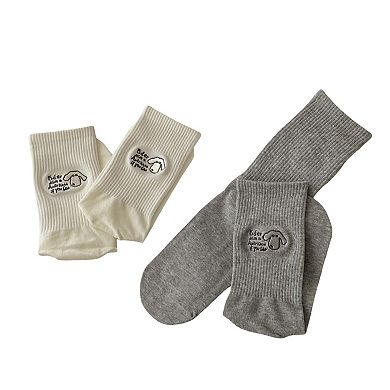 Women's 3-Pair Crew Socks Soft Stretch Knit with Embroidered Graphic Comfortable Everyday Sock Set