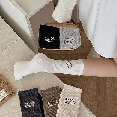 Women's 3-Pair Crew Socks Soft Stretch Knit with Embroidered Graphic Comfortable Everyday Sock Set