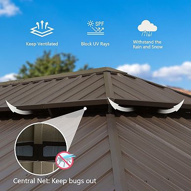 14'x 24' Hardtop Gazebo-Wood-Looking Aluminum Frame with Curtains & Netting