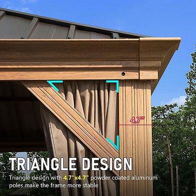 14'x 24' Hardtop Gazebo-Wood-Looking Aluminum Frame with Curtains & Netting