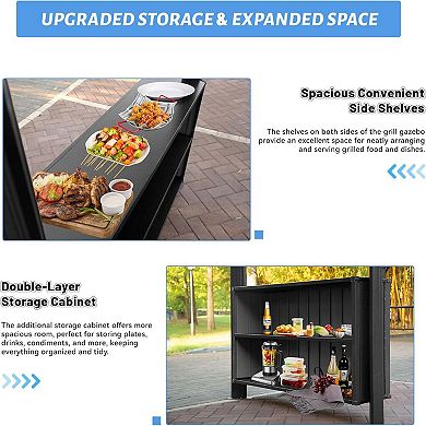 6'x10' Hardtop Grill Gazebo with 2 Cabinets and Ceiling Hooks