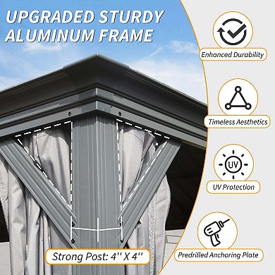 14'x 24' Hardtop Gazebo-Upgraded Metal with Drainage & Mosquito Netting