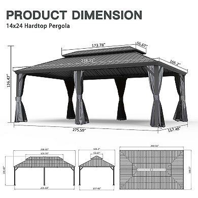 14'x 24' Hardtop Gazebo-Upgraded Metal with Drainage & Mosquito Netting
