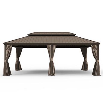 14'x 24' Hardtop Gazebo-Upgraded Metal with Drainage & Mosquito Netting