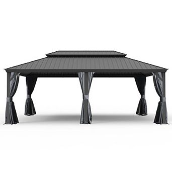 14'x 24' Hardtop Gazebo-Upgraded Metal with Drainage & Mosquito Netting