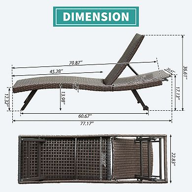 2-Piece Aluminum Wicker Outdoor Chaise Lounge - Adjustable Recline