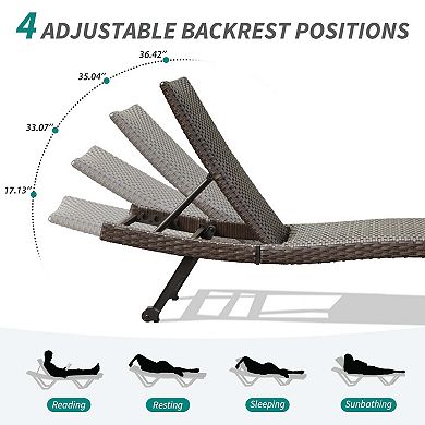 2-Piece Aluminum Wicker Outdoor Chaise Lounge - Adjustable Recline