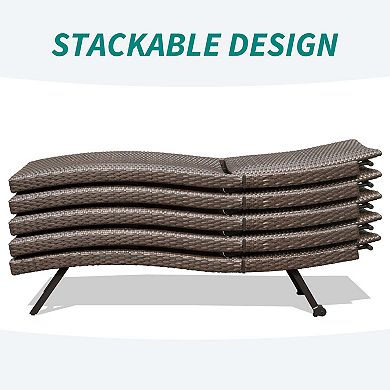 2-Piece Aluminum Wicker Outdoor Chaise Lounge - Adjustable Recline
