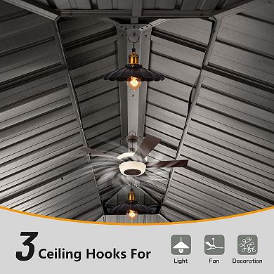 12'x 20' Hardtop Gazebo Grey - Aluminum Frame Double Roof with Curtains & Netting