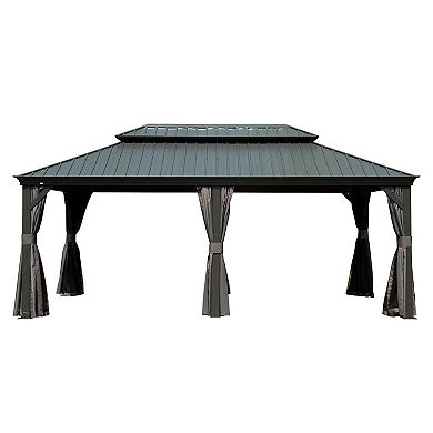 12'x 20' Hardtop Gazebo Grey - Aluminum Frame Double Roof with Curtains & Netting