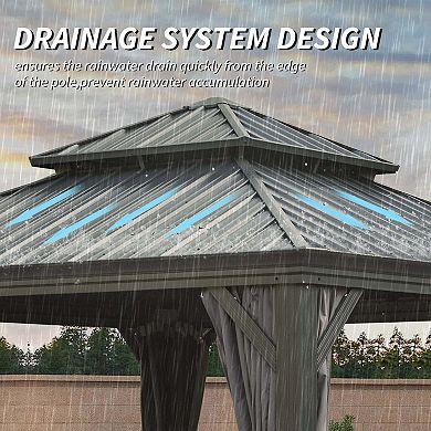12'x 12' Hardtop Gazebo-Upgraded Metal with Drainage & Curtains/Netting
