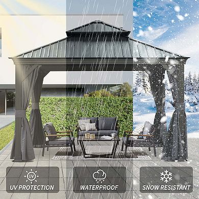 12'x 12' Hardtop Gazebo-Upgraded Metal with Drainage & Curtains/Netting