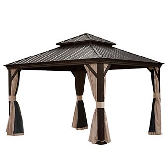 12'x 12' Hardtop Gazebo-Upgraded Metal with Drainage & Curtains/Netting