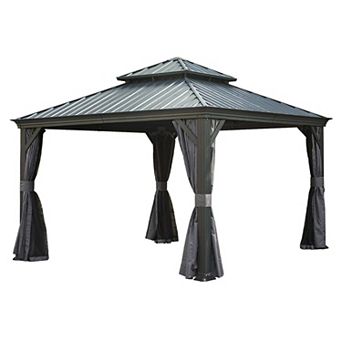 12'x 12' Hardtop Gazebo-Upgraded Metal with Drainage & Curtains/Netting