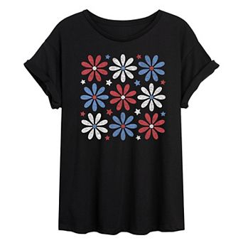 Juniors' Daisies Oversized Tee