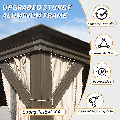 12'x 20' Hardtop Gazebo-Upgraded Metal with Drainage & Curtains/Netting