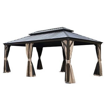 12'x 20' Hardtop Gazebo-Upgraded Metal with Drainage & Curtains/Netting